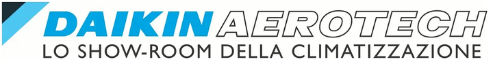 Logo Daikin Aerotech con icona geometrica blu e testo italiano "Lo show-room della residenza".