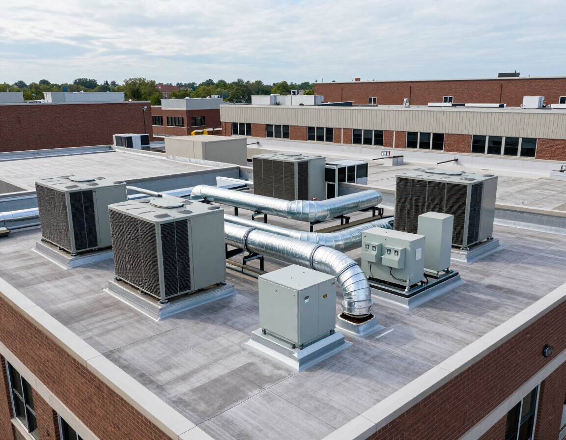 HVAC rooftop installation with service equipment