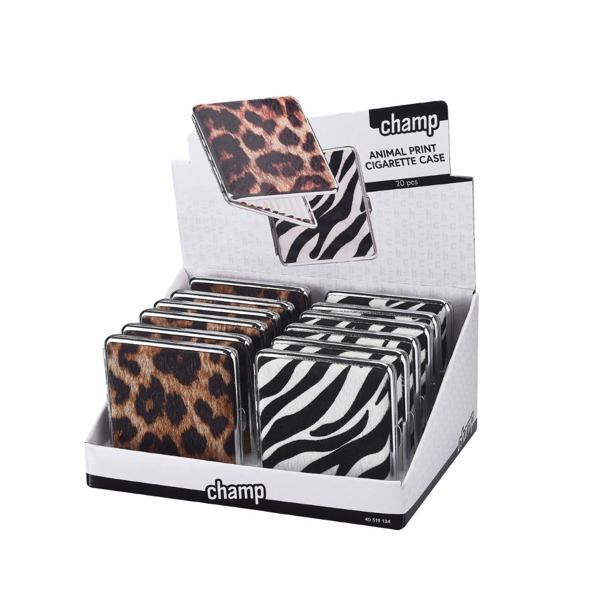 Vitrinekast met notitieboekjes met dierenprint: luipaard- en zebrapatroon.