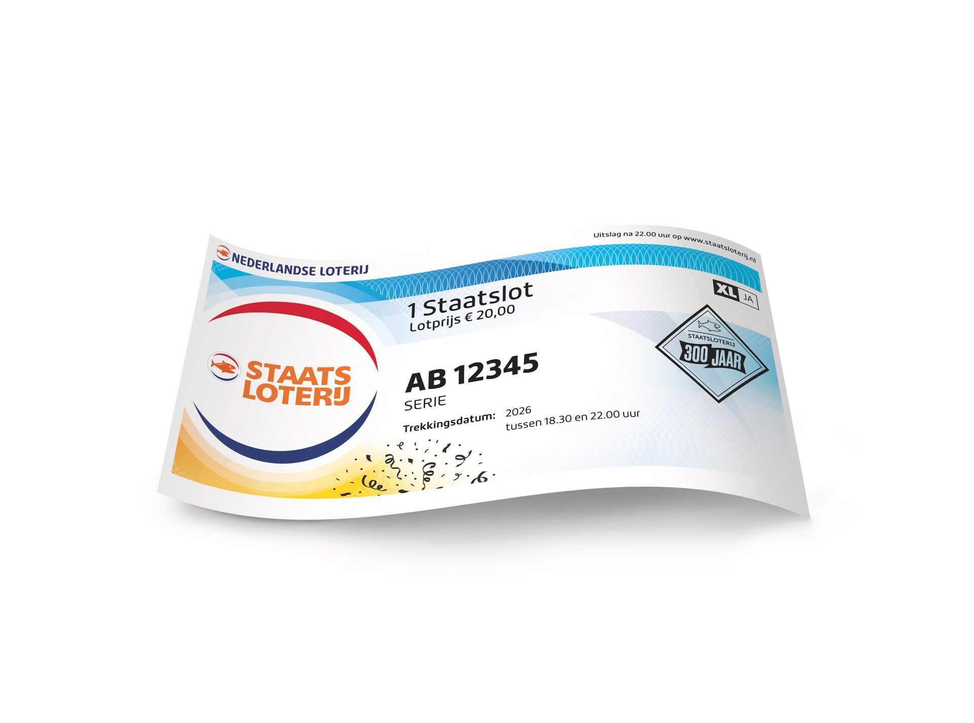 Staatsloterij lot, wit, blauw en oranje logo, lotnummer 