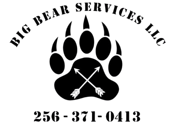 Big Bear Services LLC logo with bear paw and crossed arrows, phone number 256-371-0413