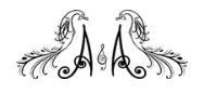 Decorative black floral monogram with mirrored swirls and the letter A at center