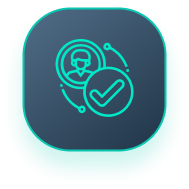 A blue icon with a person and a check mark in a circle.