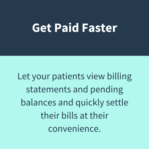 A blue and white poster that says get paid faster