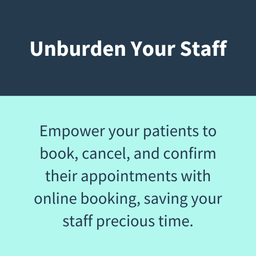 A blue and white sign that says `` unburden your staff ''
