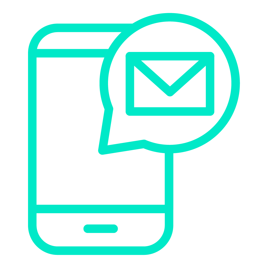 A cell phone with an envelope in a speech bubble.
