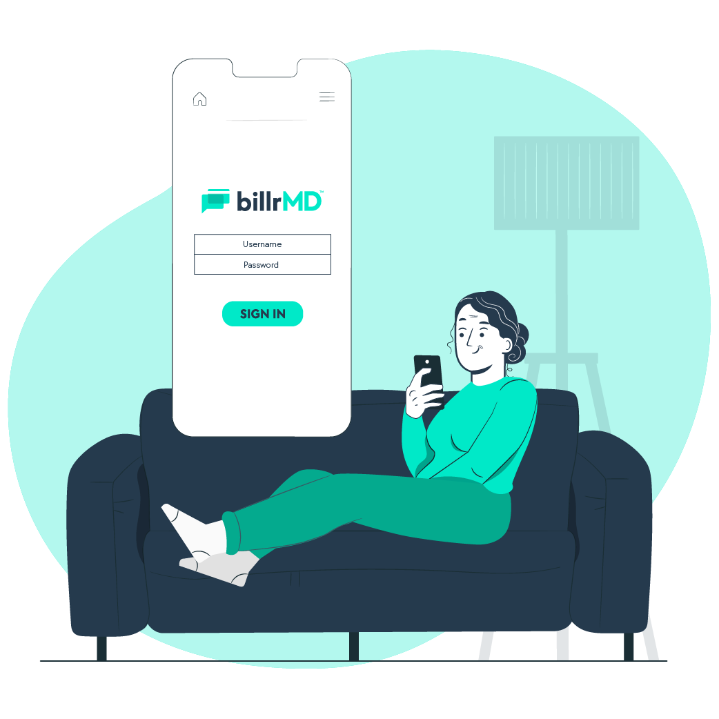A woman is sitting on a couch looking at her phone.