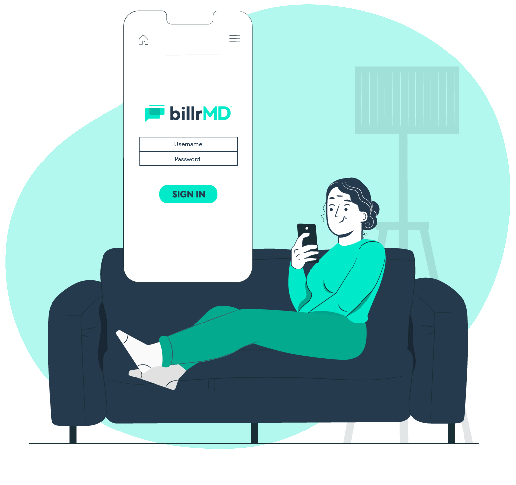 A woman is sitting on a couch looking at her phone.