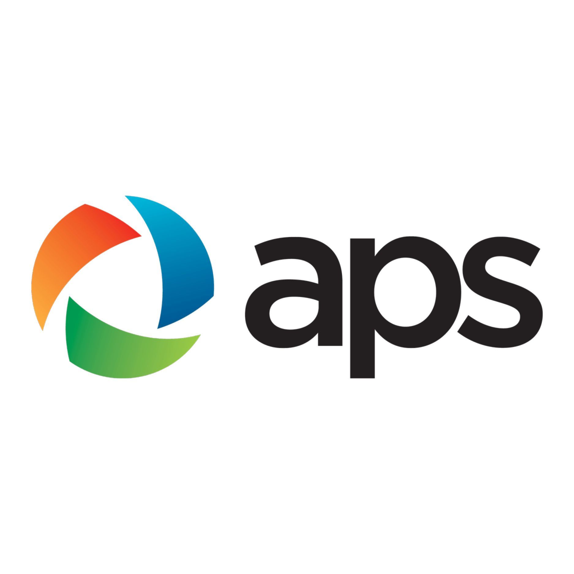 APS logo: multicolored, abstract shape next to the letters 