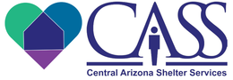 Logo for Central Arizona Shelter Services: heart with house shape,