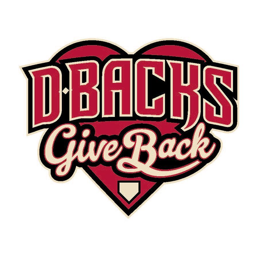 D-BACKS Give Back logo in red and cream with a baseball home plate at the bottom, set inside a heart.