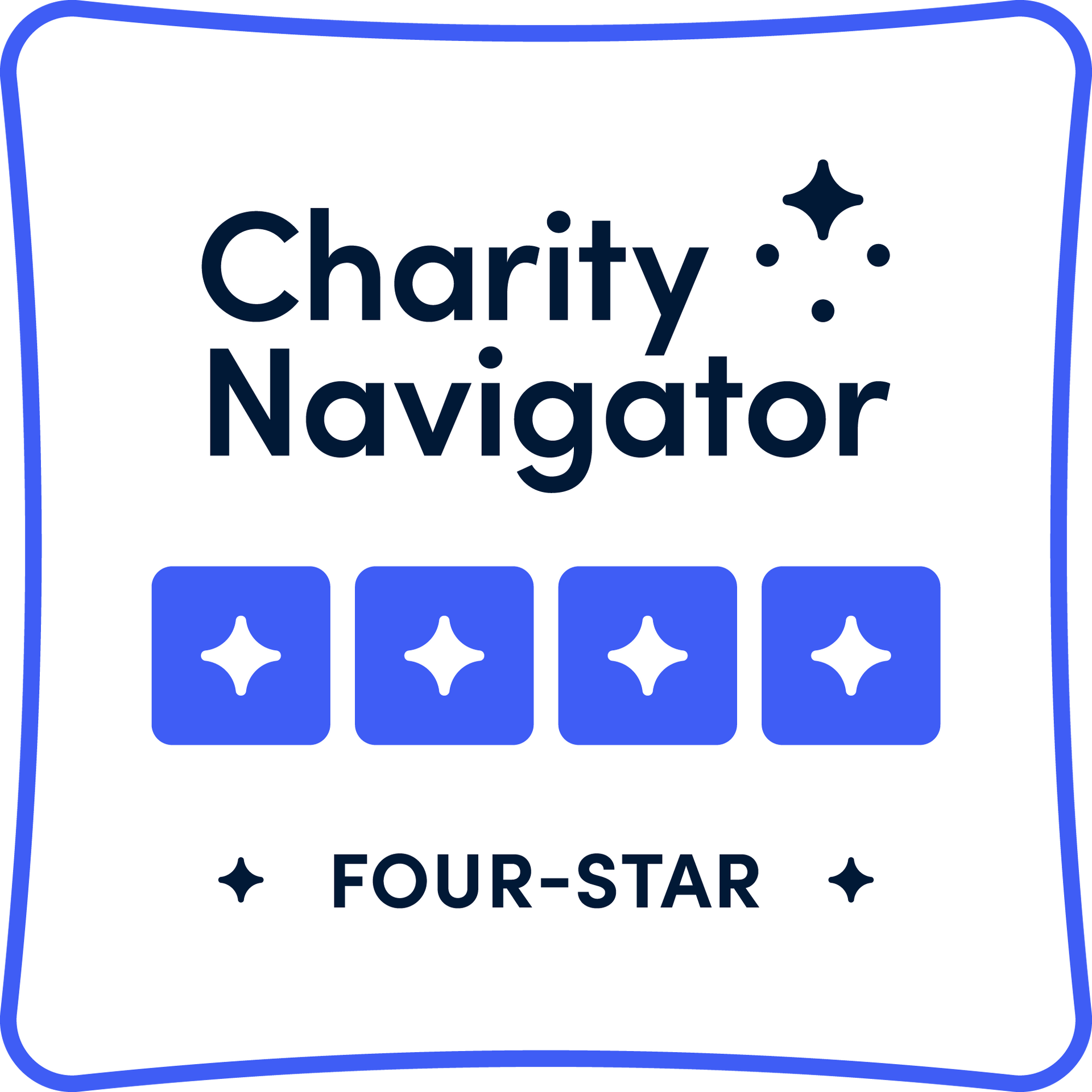 Charity Navigator Four-Star award badge in blue and white.