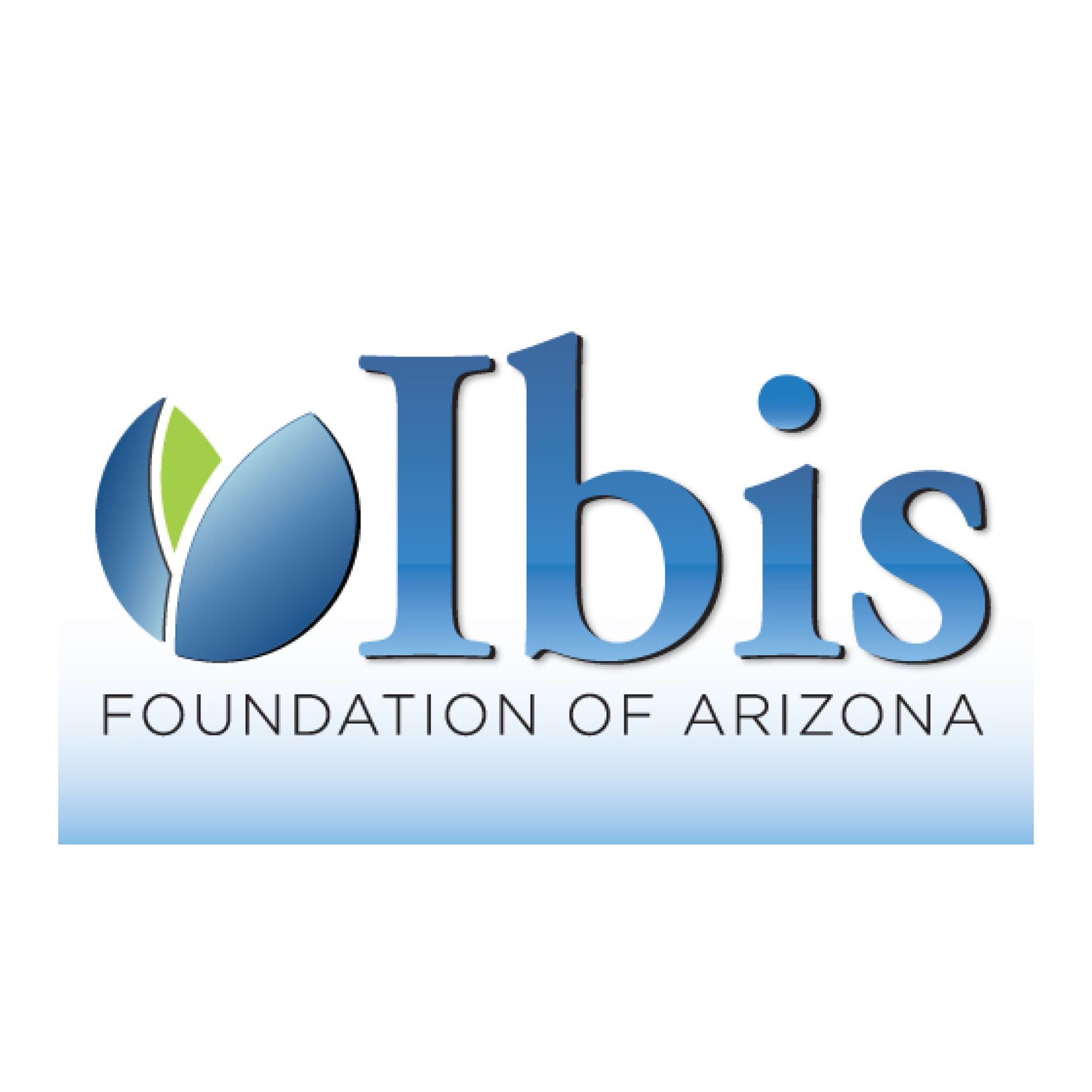 Logo of Ibis Foundation of Arizona: Blue abstract leaf design, blue text 