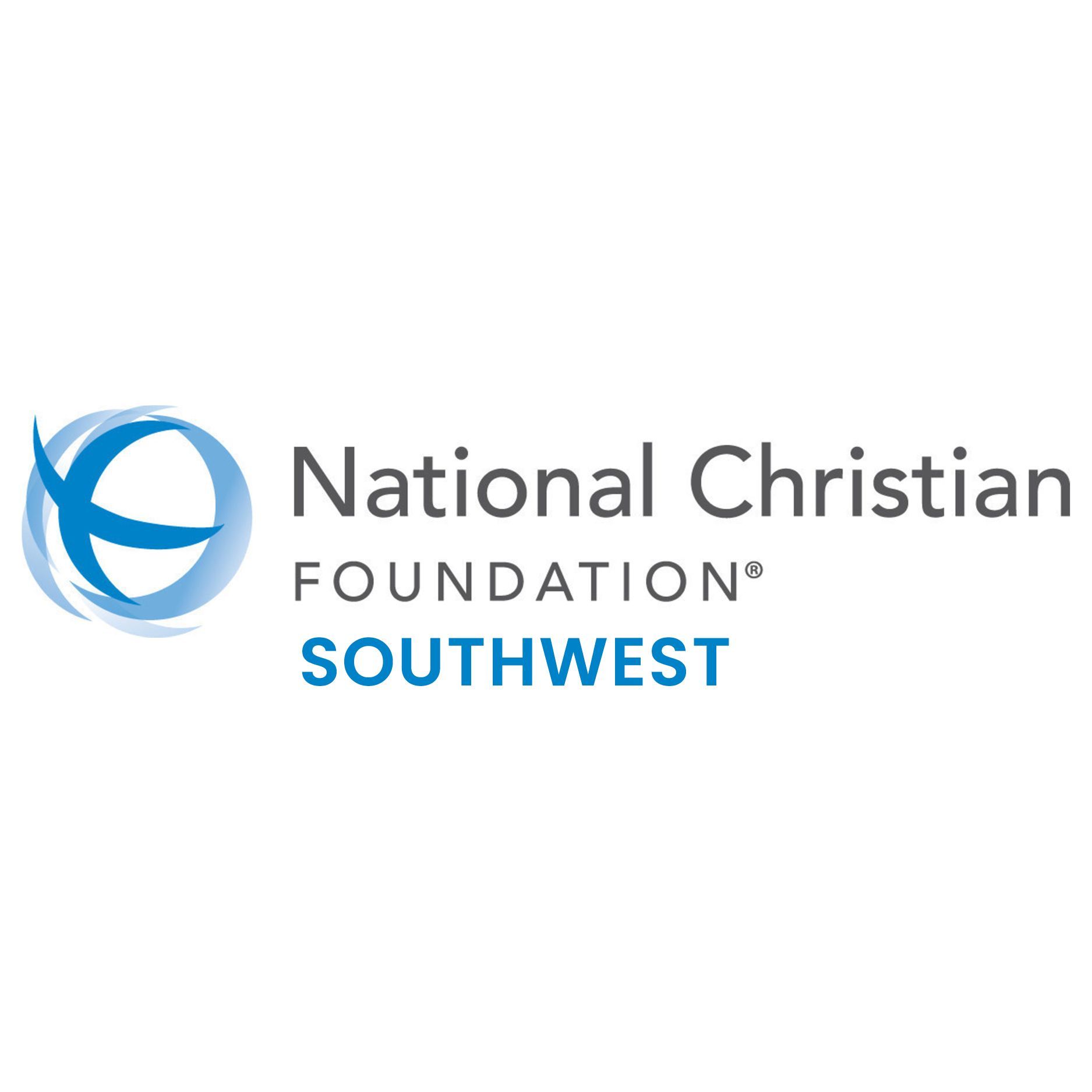 Logo for National Christian Foundation Southwest. Features a blue and white globe symbol with text.