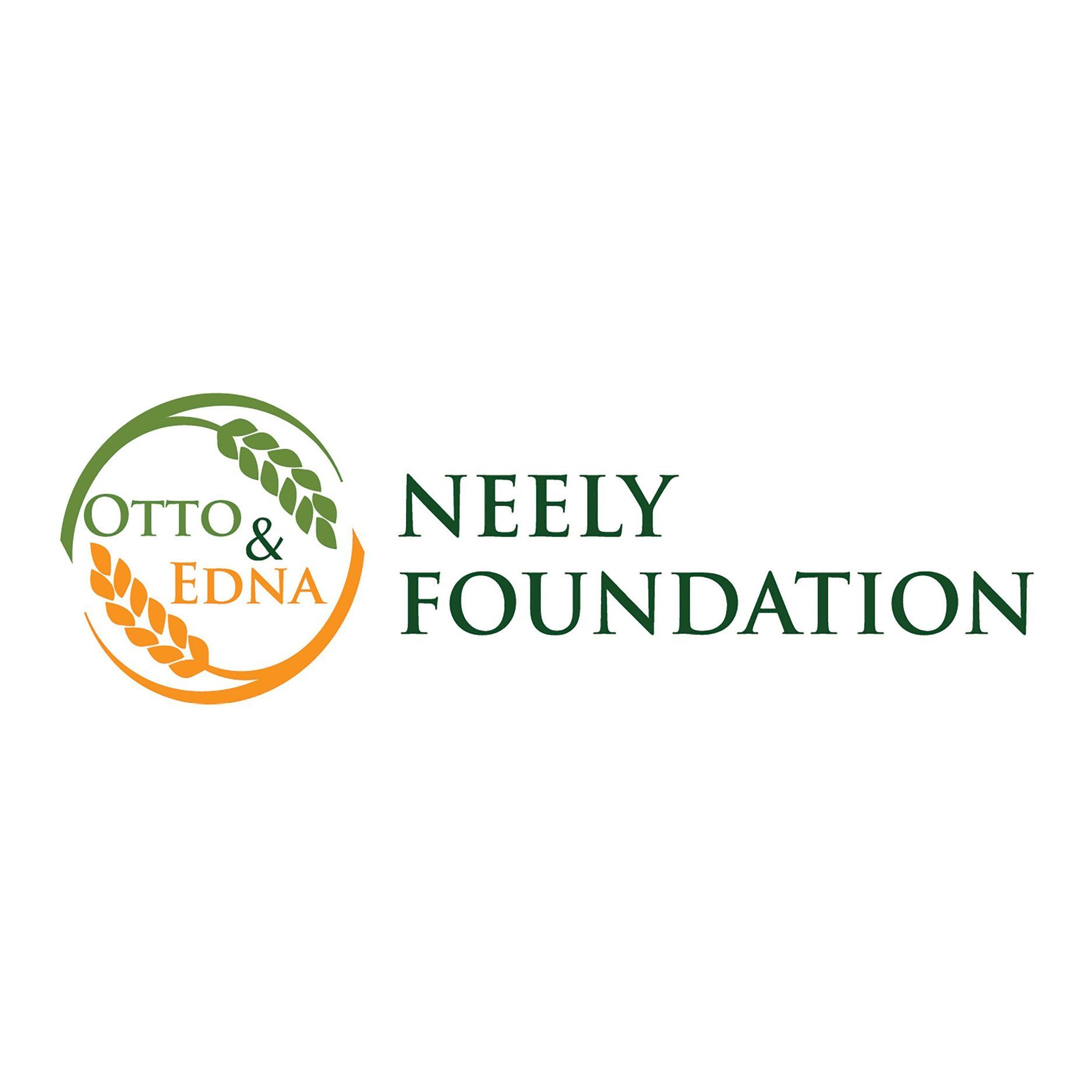 Logo: Green and orange wheat stalks in a circle, 