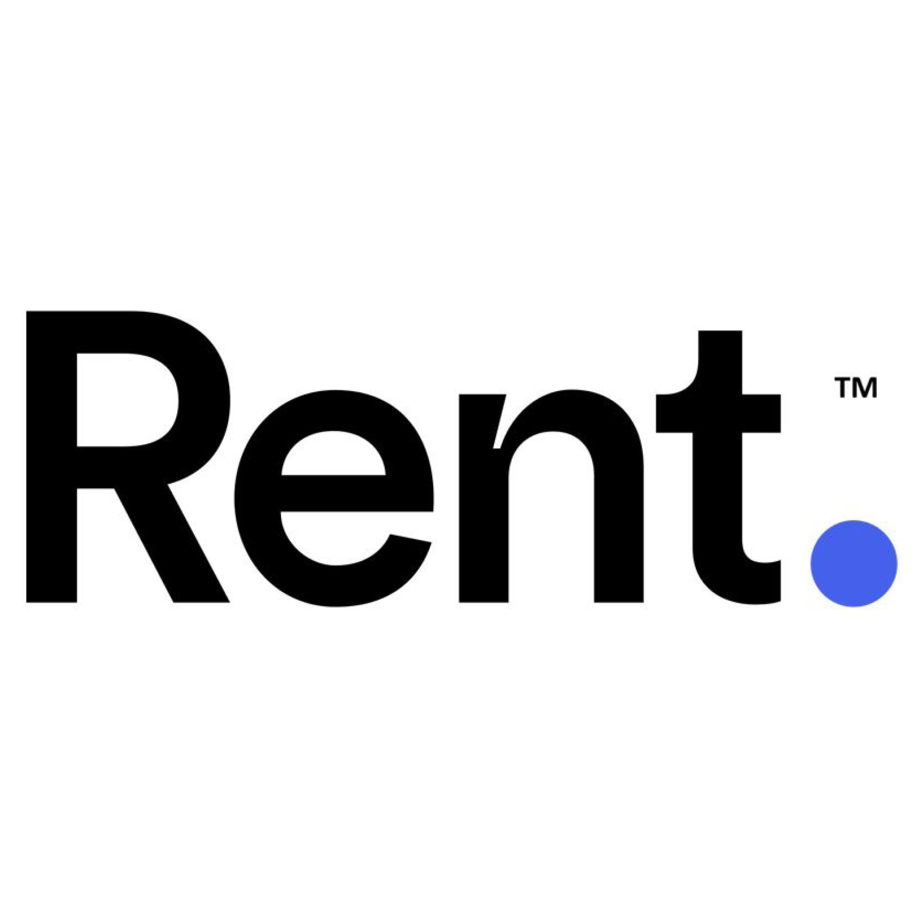 Rent. logo with black text and a blue dot.