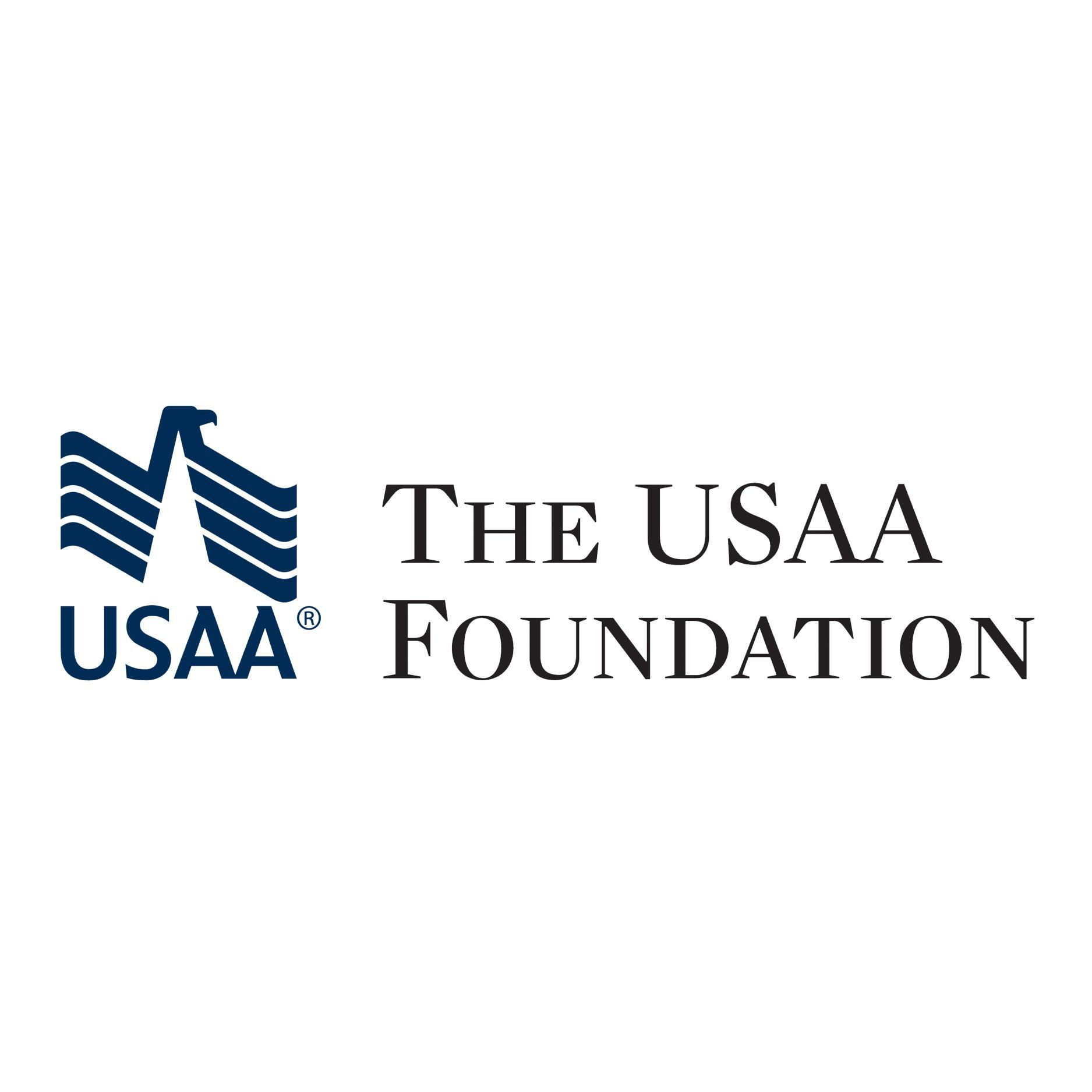 Logo of The USAA Foundation: Blue graphic with eagle and flag, with 
