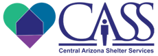 Logo for Central Arizona Shelter Services: heart-shaped house symbol with