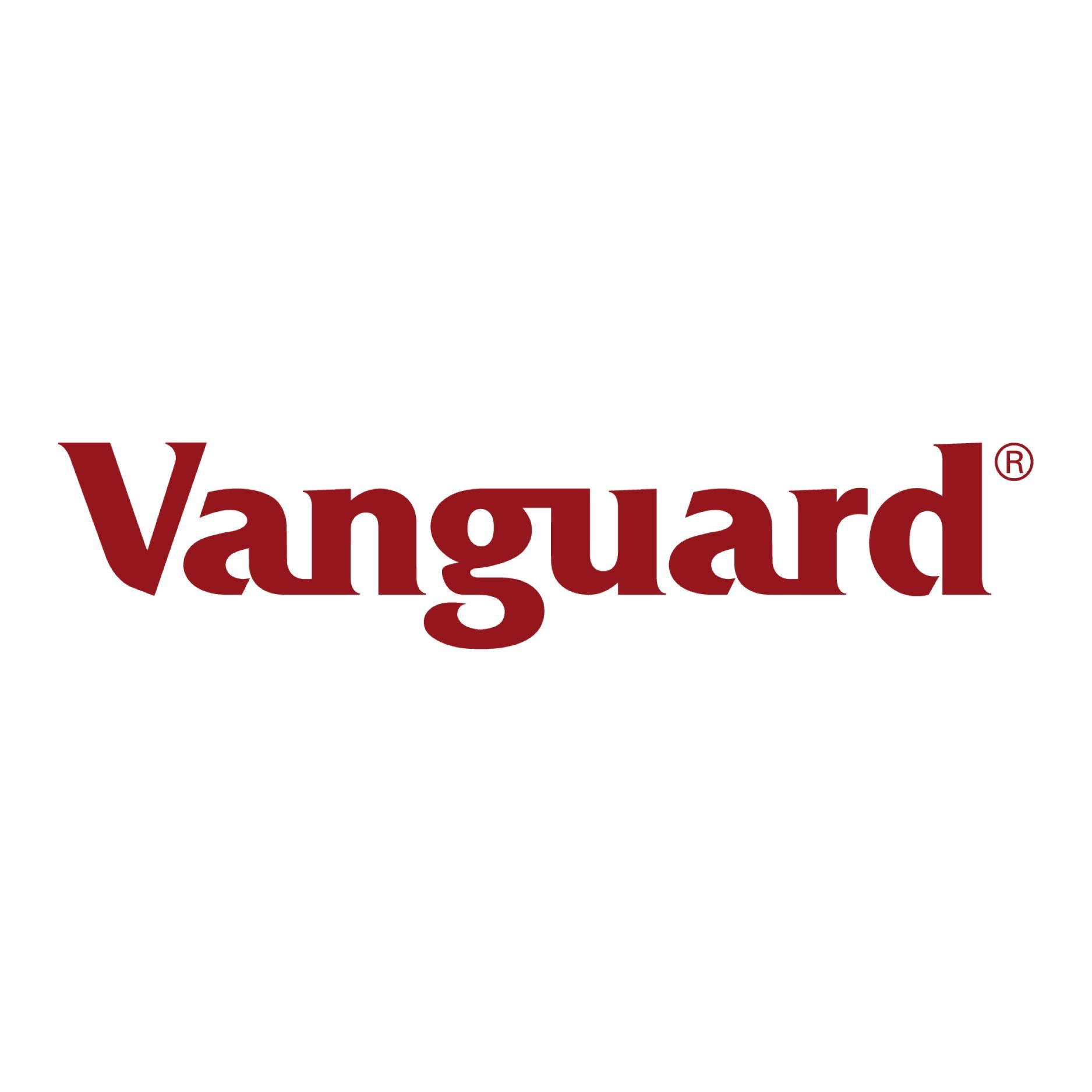 Vanguard logo in maroon text on a white background.