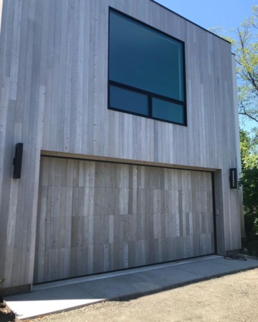 Modern gray wood garage door