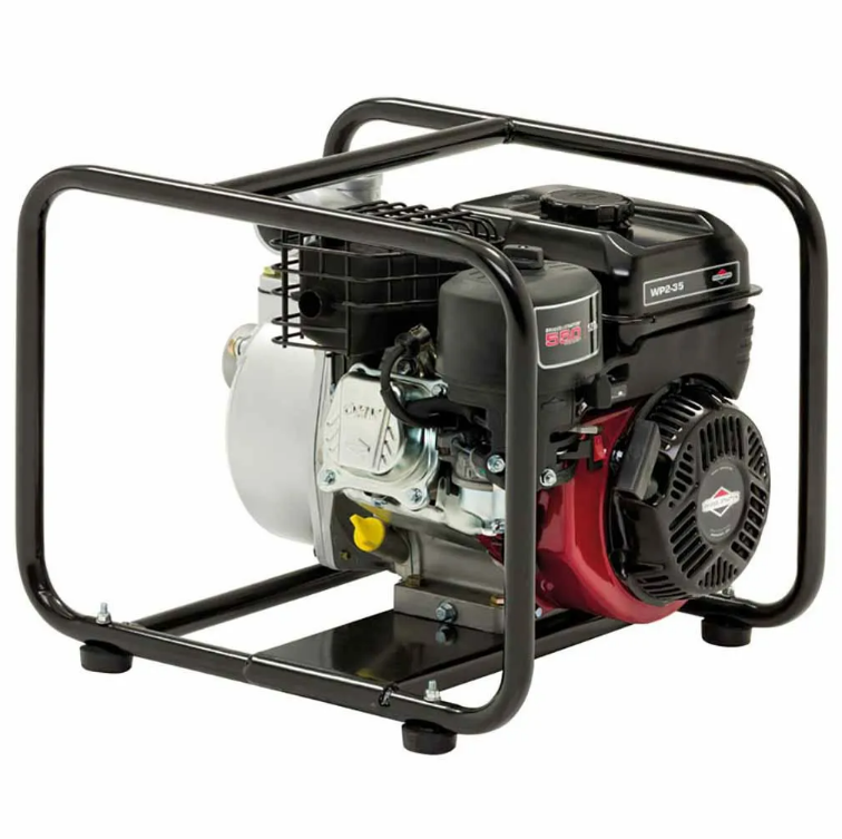 A Gas Powered Water Pump With a Red Engine on a White Background — Coffs Chainsaw and Mower in Coffs Harbour, NSW
