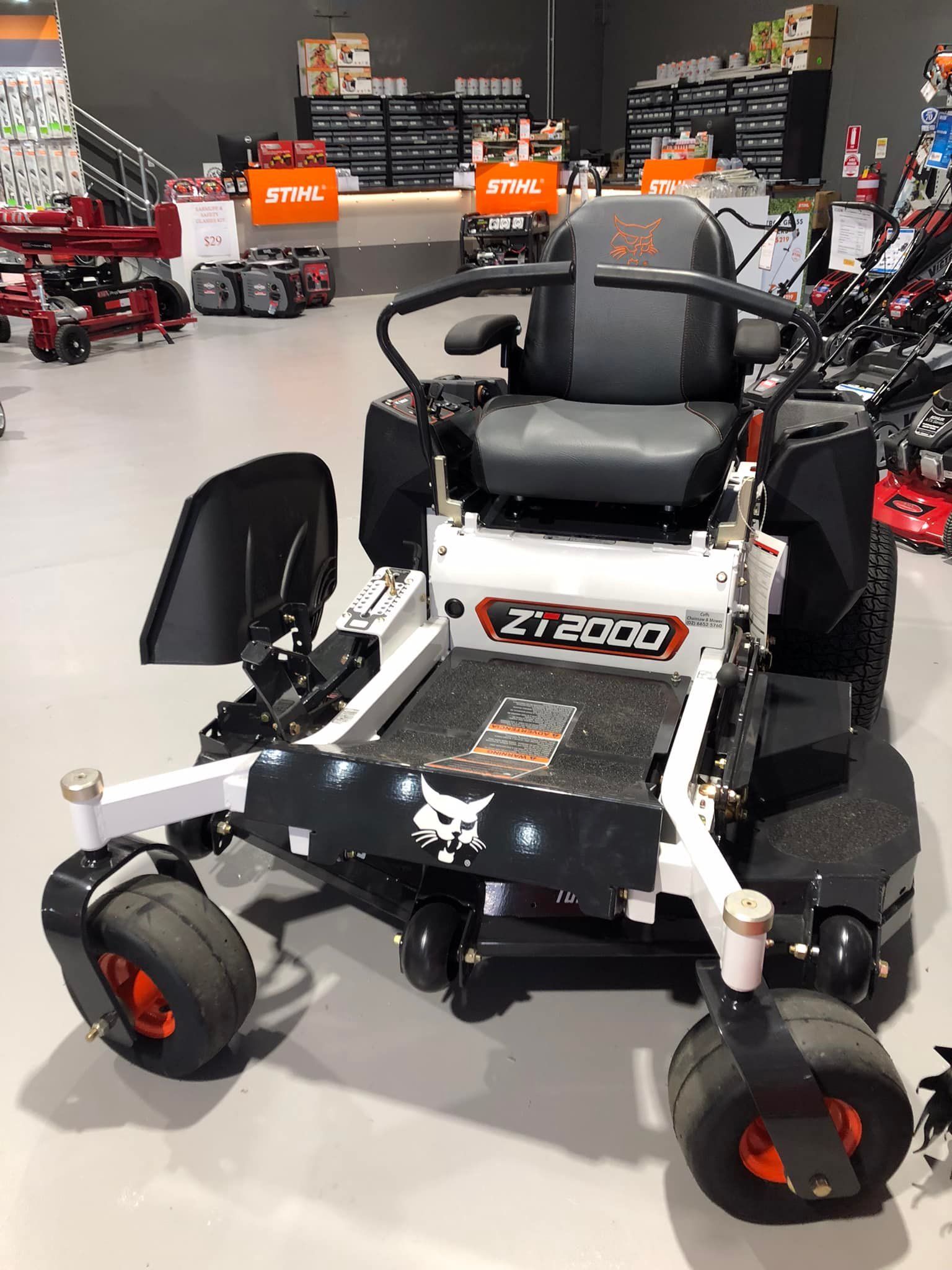 A Bobcat Zero Turn Lawn Mower is Sitting in a Showroom — Coffs Chainsaw and Mower in Urunga, NSW