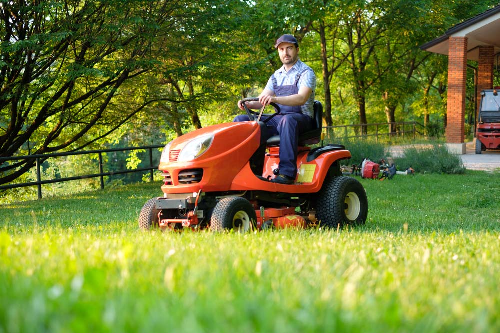 Gardener Driving A Ride On Lawn Mower — Coffs Chainsaw and Mower in Grafton, NSW