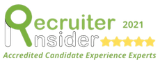 Recruiter Insider 2021 logo with green and gray text and the tagline “Accredited Candidate Experience Experts”