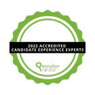Green badge logo reading “2022 Accredited Candidate Experience Experts” with Recruiter Index branding