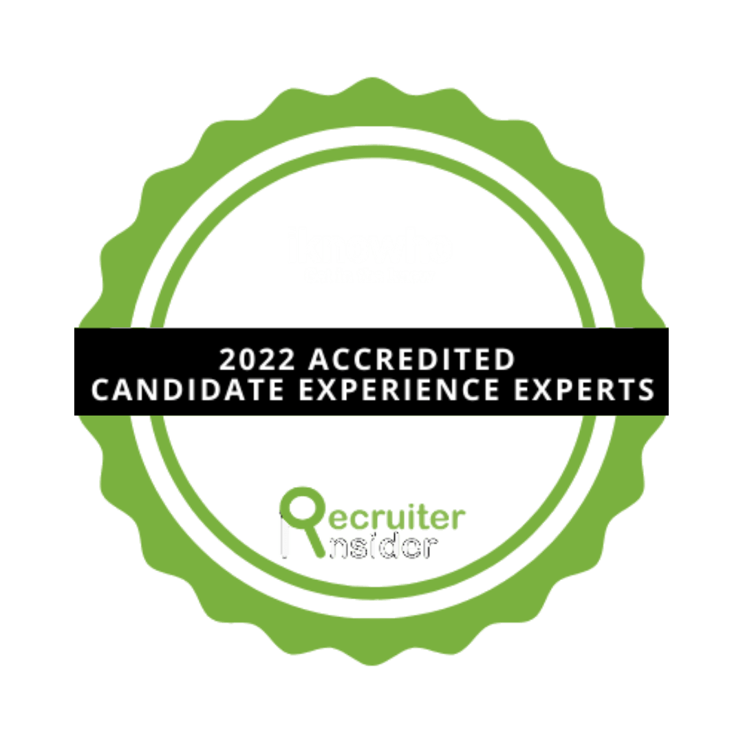 Green badge logo reading “2022 Accredited Candidate Experience Experts” with Recruiter Index branding