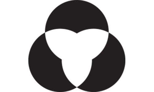 Abstract black three-circle logo forming a triangular pattern on a white background