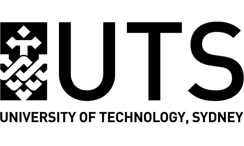 UTS logo with black text and emblem; University of Technology, Sydney