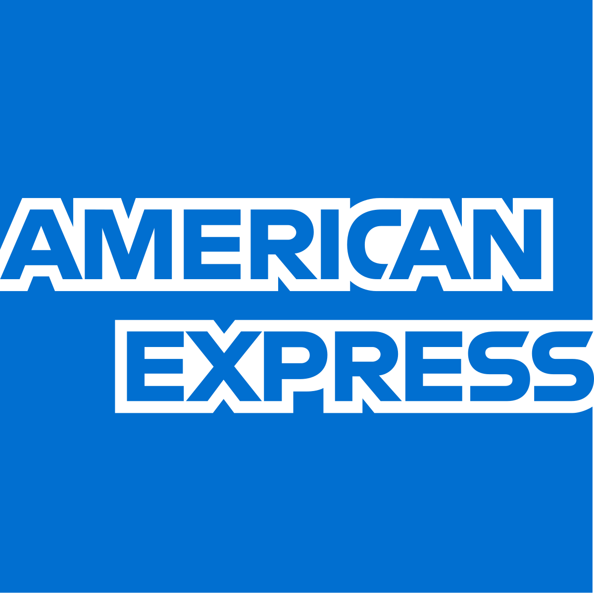 American Express logo in white on a blue background