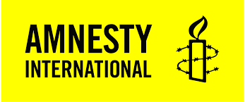 Amnesty International logo on a yellow background with black text and candle symbol
