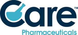 Care Pharmaceuticals logo in blue and teal on a white background