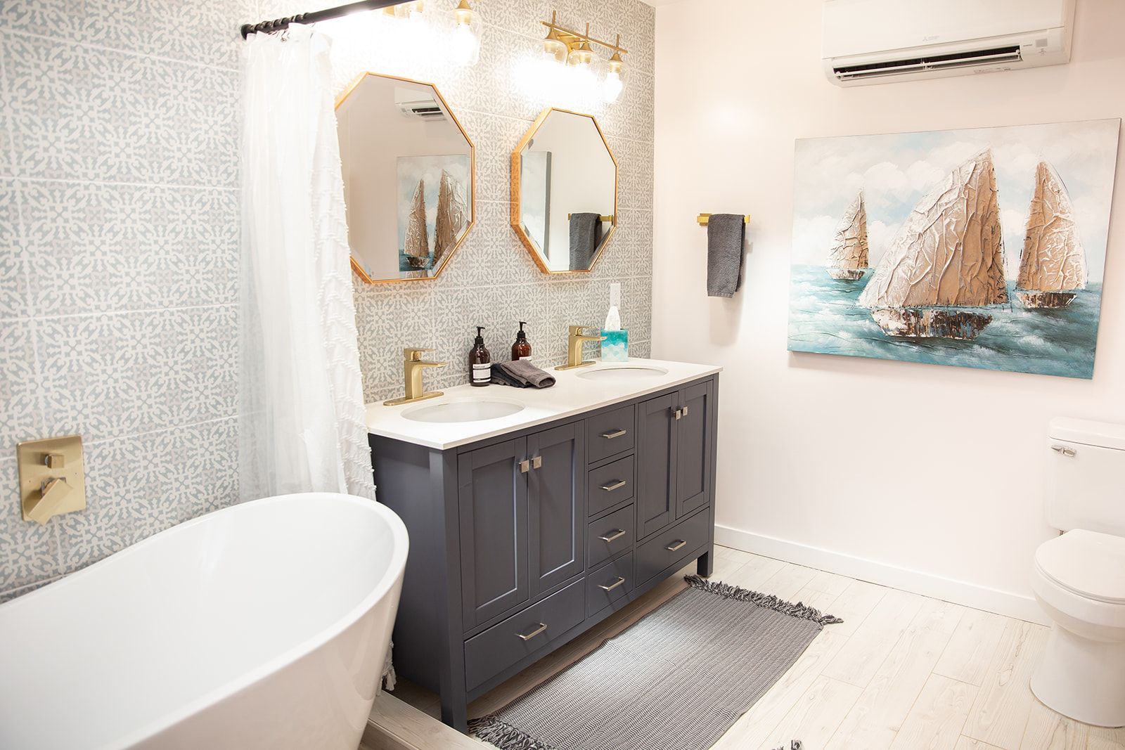 double vanity inside glamping yurt at Serenity Ridge