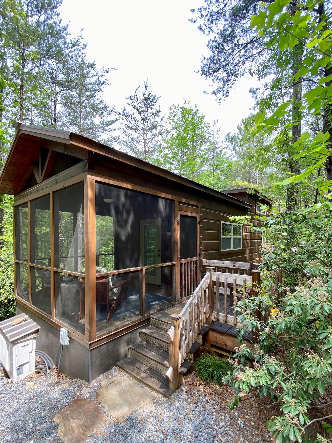 Exterior of Cabin D at Serenity Ridge mountain wedding venue with private guest lodging in North Carolina