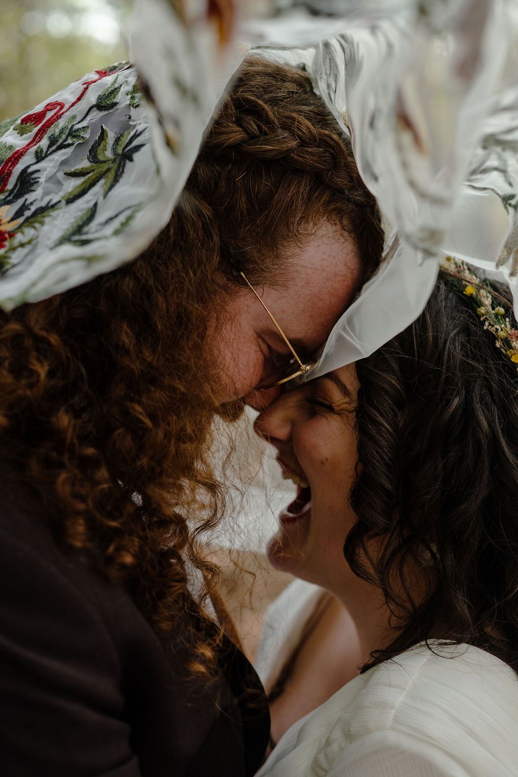 Stylish bride and groom portrait during modern outdoor wedding in the Blue Ridge Mountains