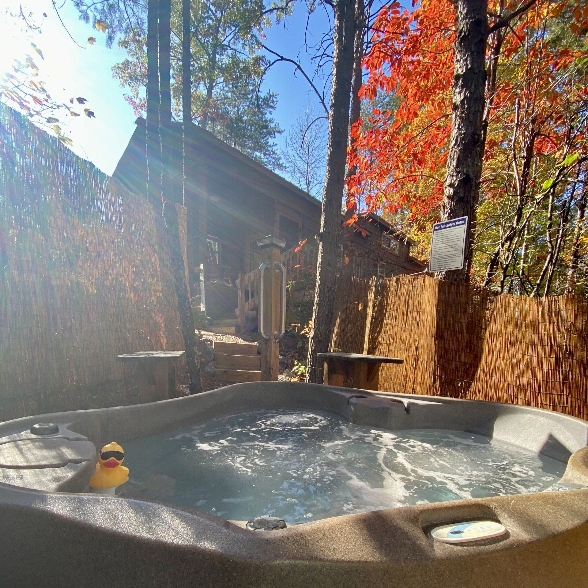 Hot tub at Cabin C at Serenity Ridge for wedding guest lodging