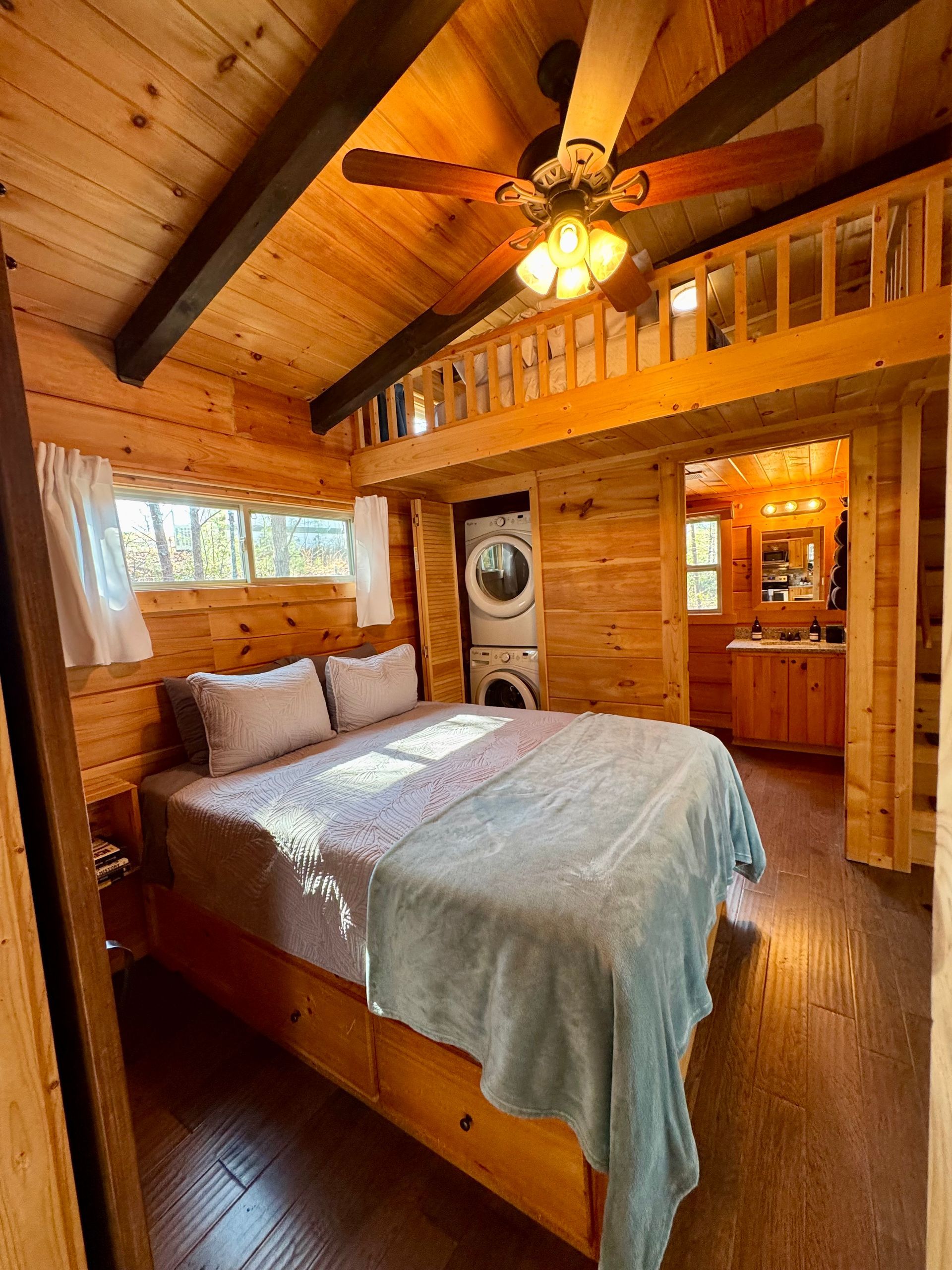 Bedroom inside Cabin A for guests staying at Serenity Ridge mountain wedding