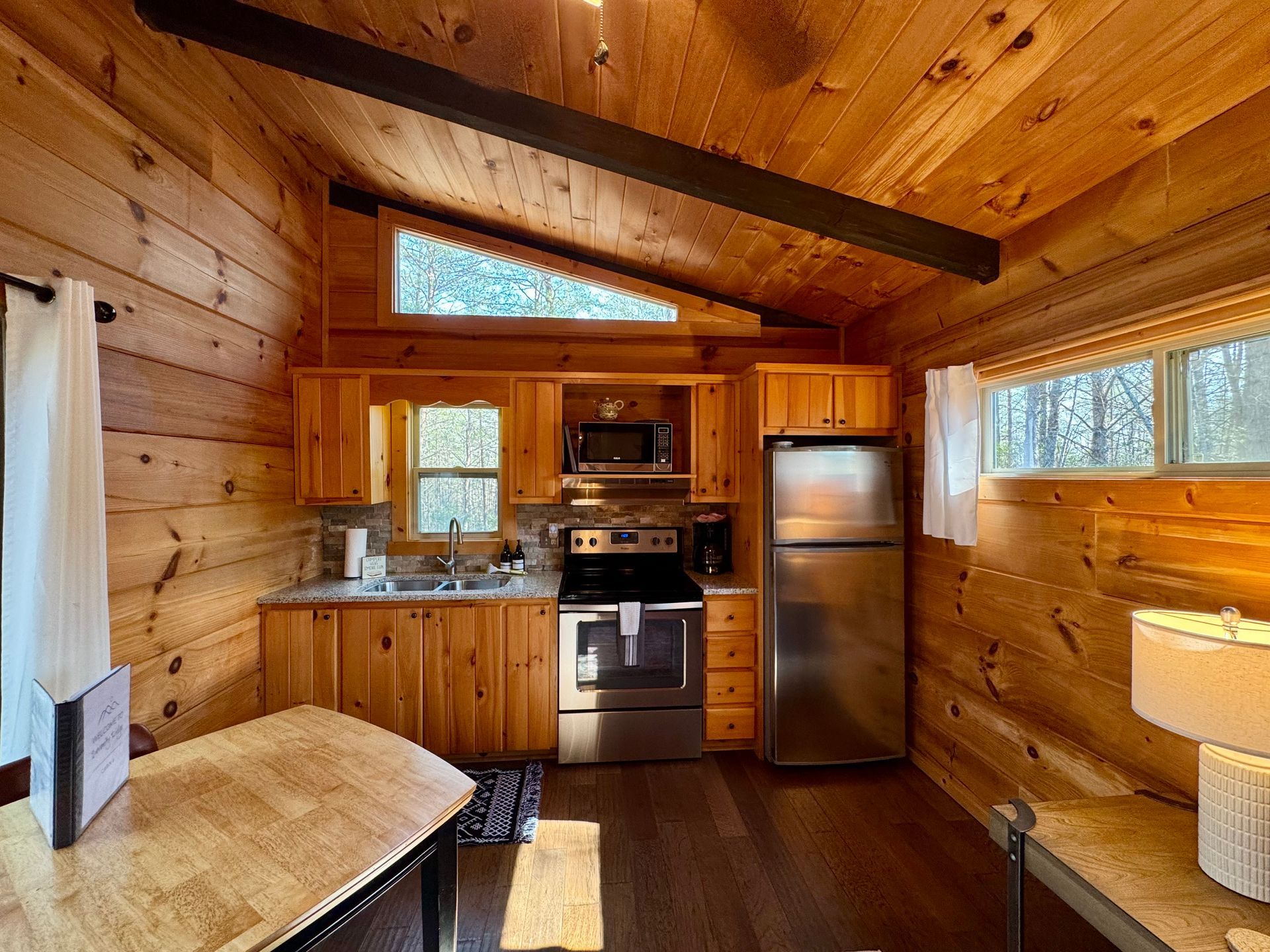Kitchen inside Cabin A at Serenity Ridge for wedding guest lodging