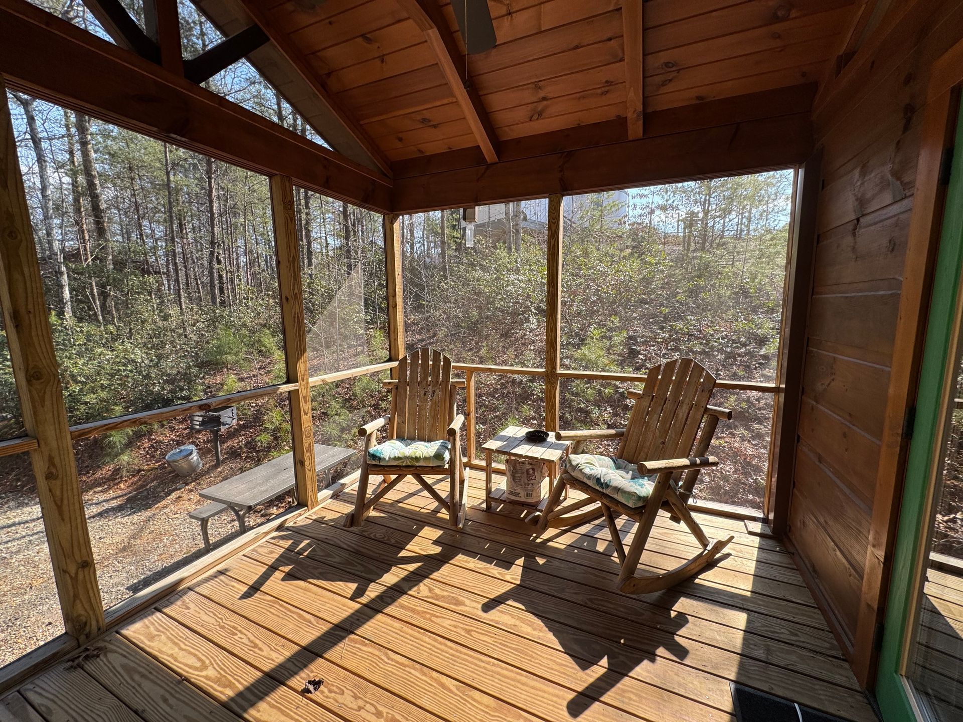 Porch at Cabin C at Serenity Ridge for guests relaxing during wedding weekend