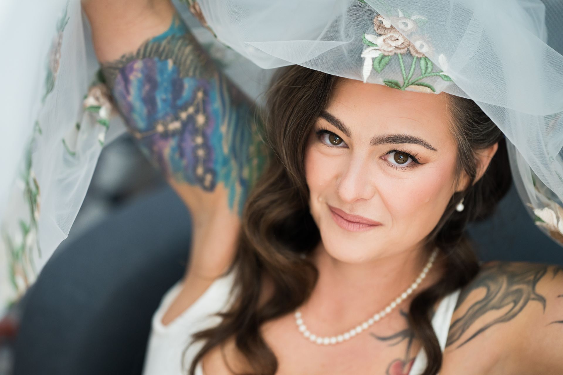 Bride portrait with natural light and soft details during wedding weekend in western North Carolina