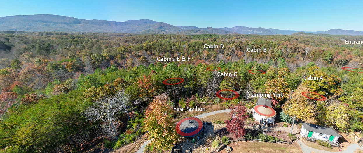 Drone view of Serenity Ridge On-Site Lodging