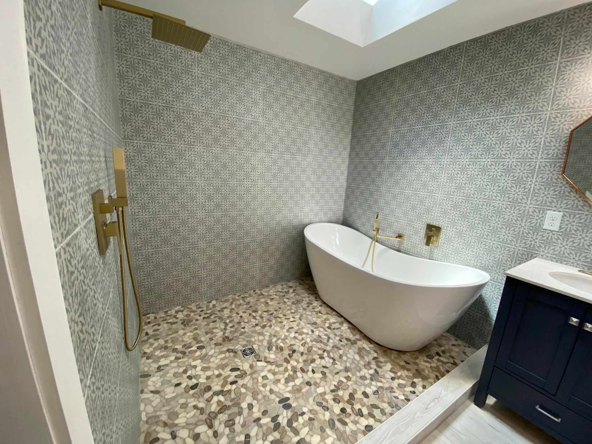 Soaking tub inside glamping yurt bathroom at Serenity Ridge