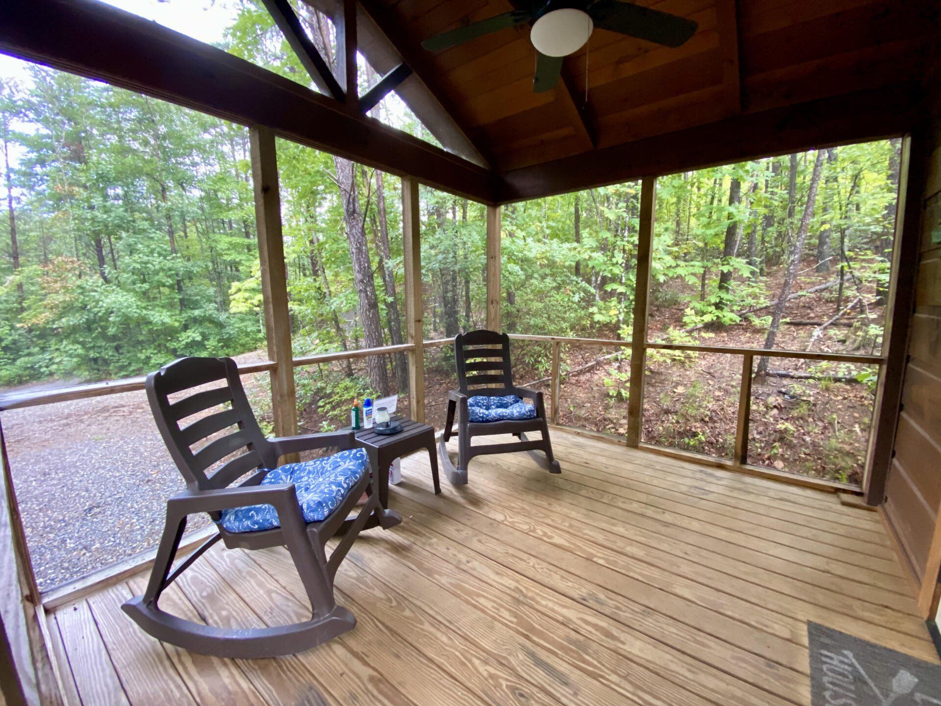 Porch at Cabin F at Serenity Ridge for relaxing during a wedding weekend