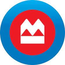 A red , white and blue circle with a crown in the middle.