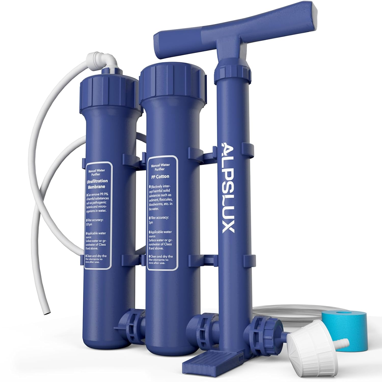  Survival Portable Hand Pump 3-Stage Water Filtration System Filter