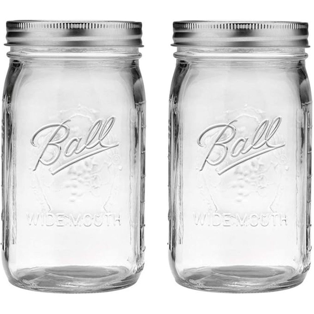 Ball Wide Mouth Glass Mason Jars with Lids and Bands, Used for Canning, Pickling, Juice, Jam, Jelly, Quart Size 32 Ounce (Pack of 2)