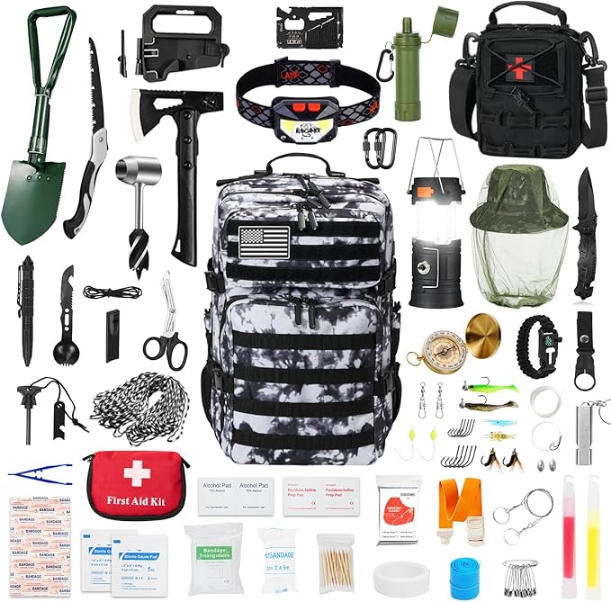 Professional Survival Gear Set - First Aid Kit and Large Camping Backpack